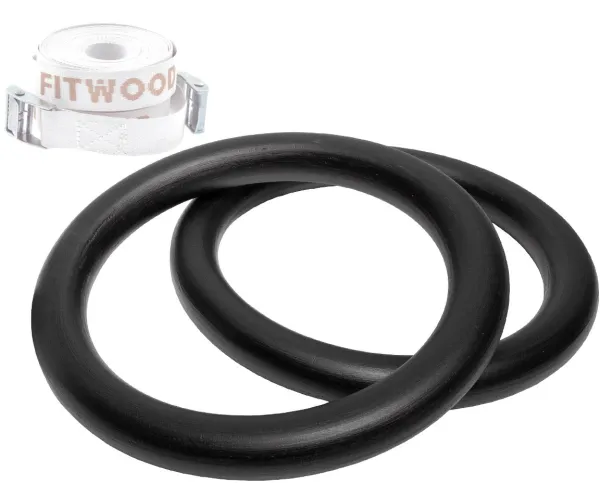 FitWood ULPU Gymnastikringe 28mm - Schwarze Oberfläche/Weiße Gurte