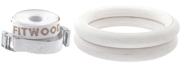 FitWood ULPU Gymnastikringe 28mm - Glänzende Oberfläche / Weißer Gurt