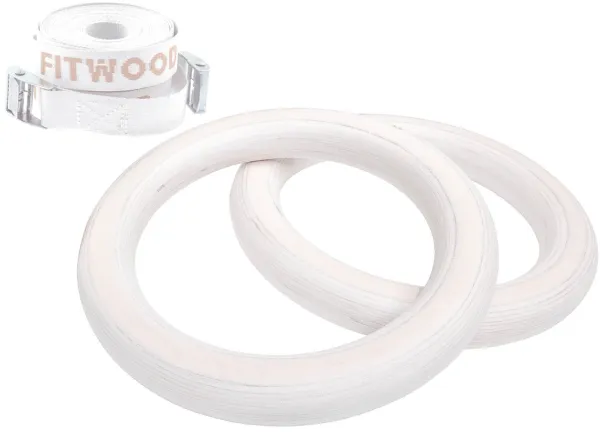 FitWood ULPU MINI Gymnastikringe 25mm - Glasierte Oberfläche / Weißer Gurt