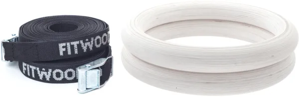 FitWood ULPU Gymnastikringe 28mm - Glazing Oberfläche / Schwarzer Gurt